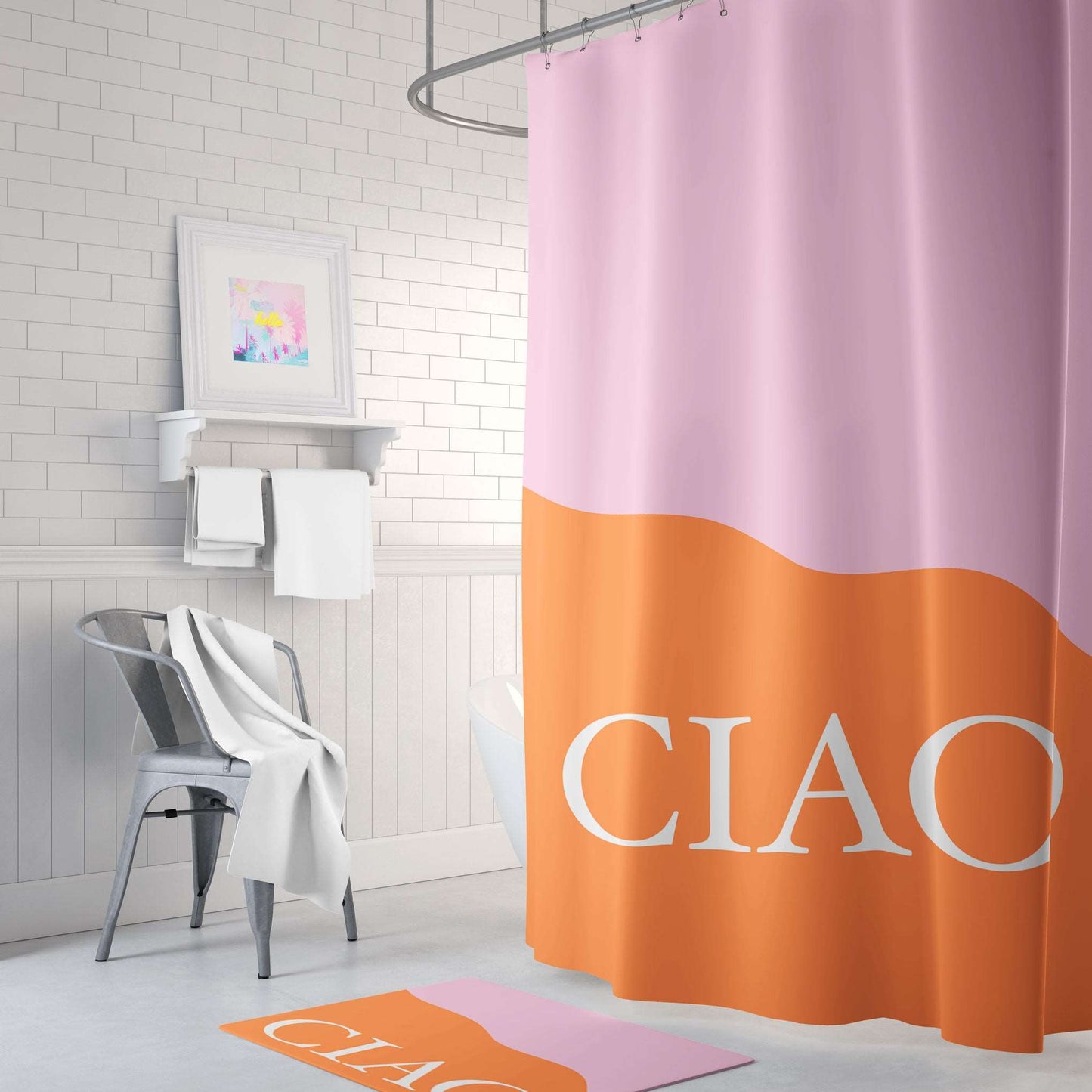 Ciao Orange and Pink Shower Curtain