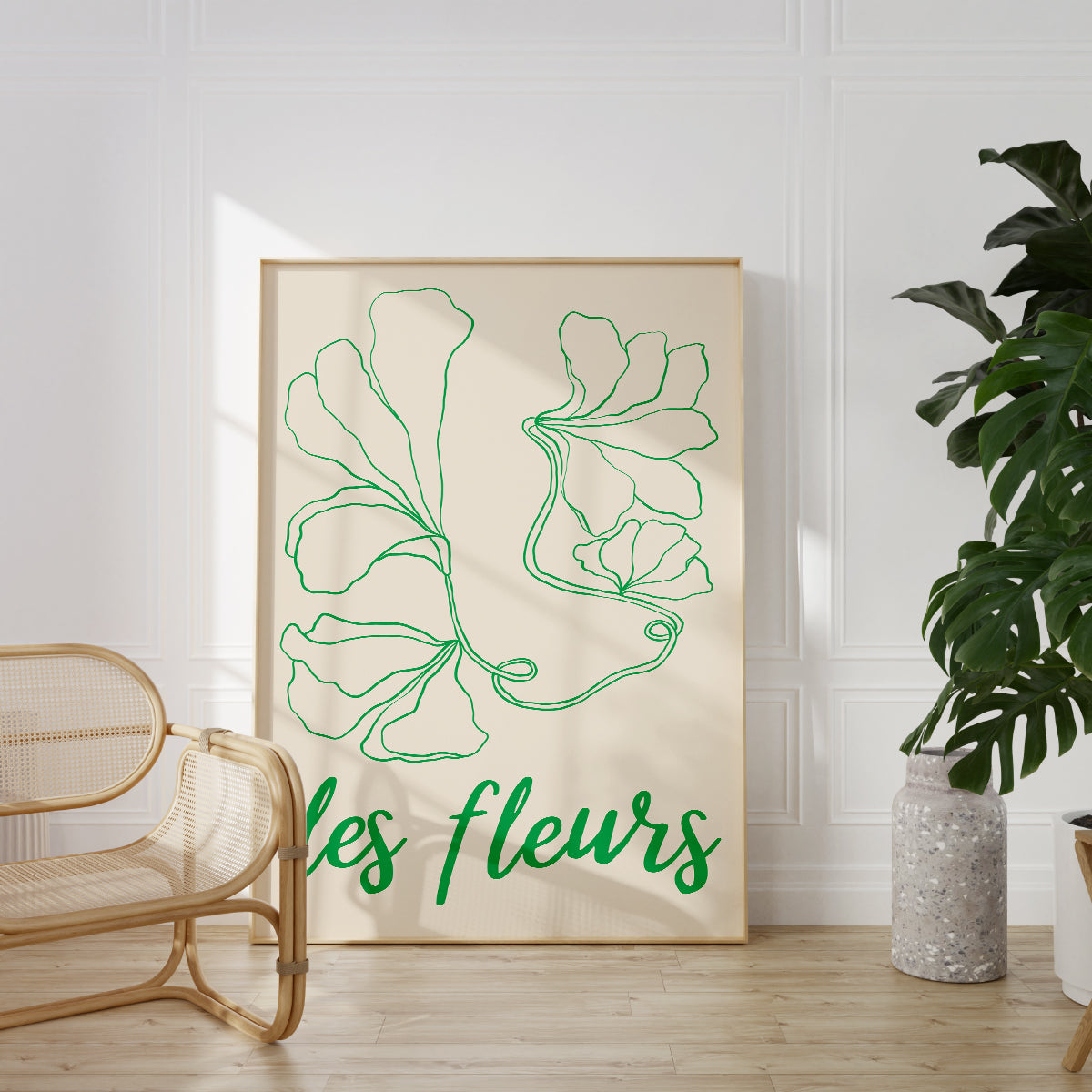 Green Floral Line Art Poster