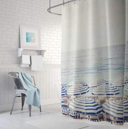 Blue and White French Riviera Shower Curtain
