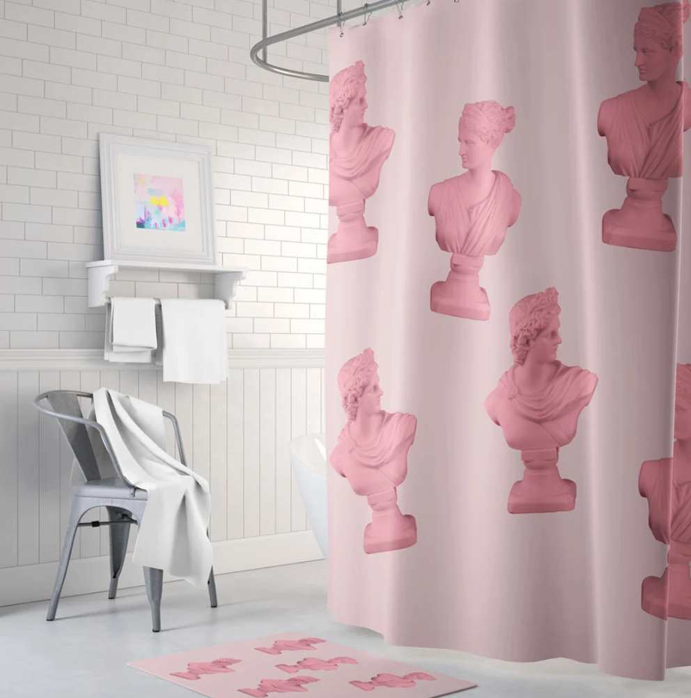 pink greek statue pattern shower curtain