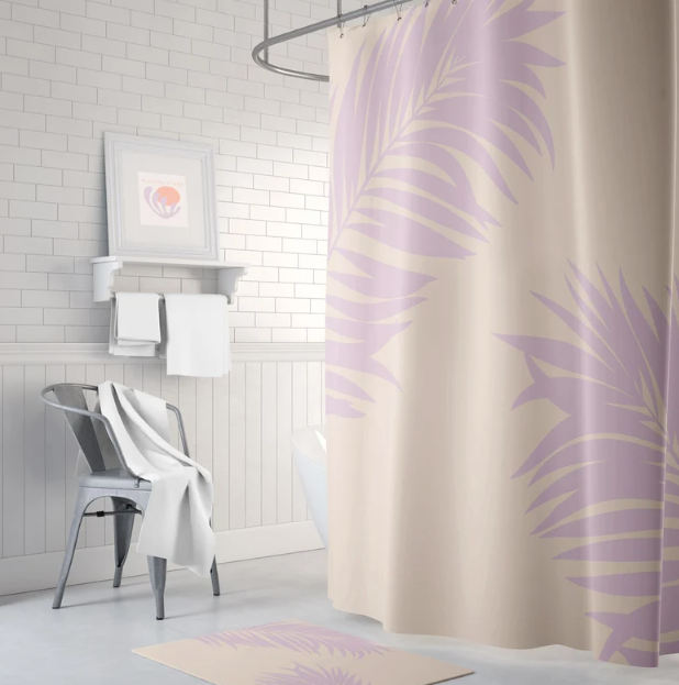 Purple Beige Palm Leaf Shower Curtain