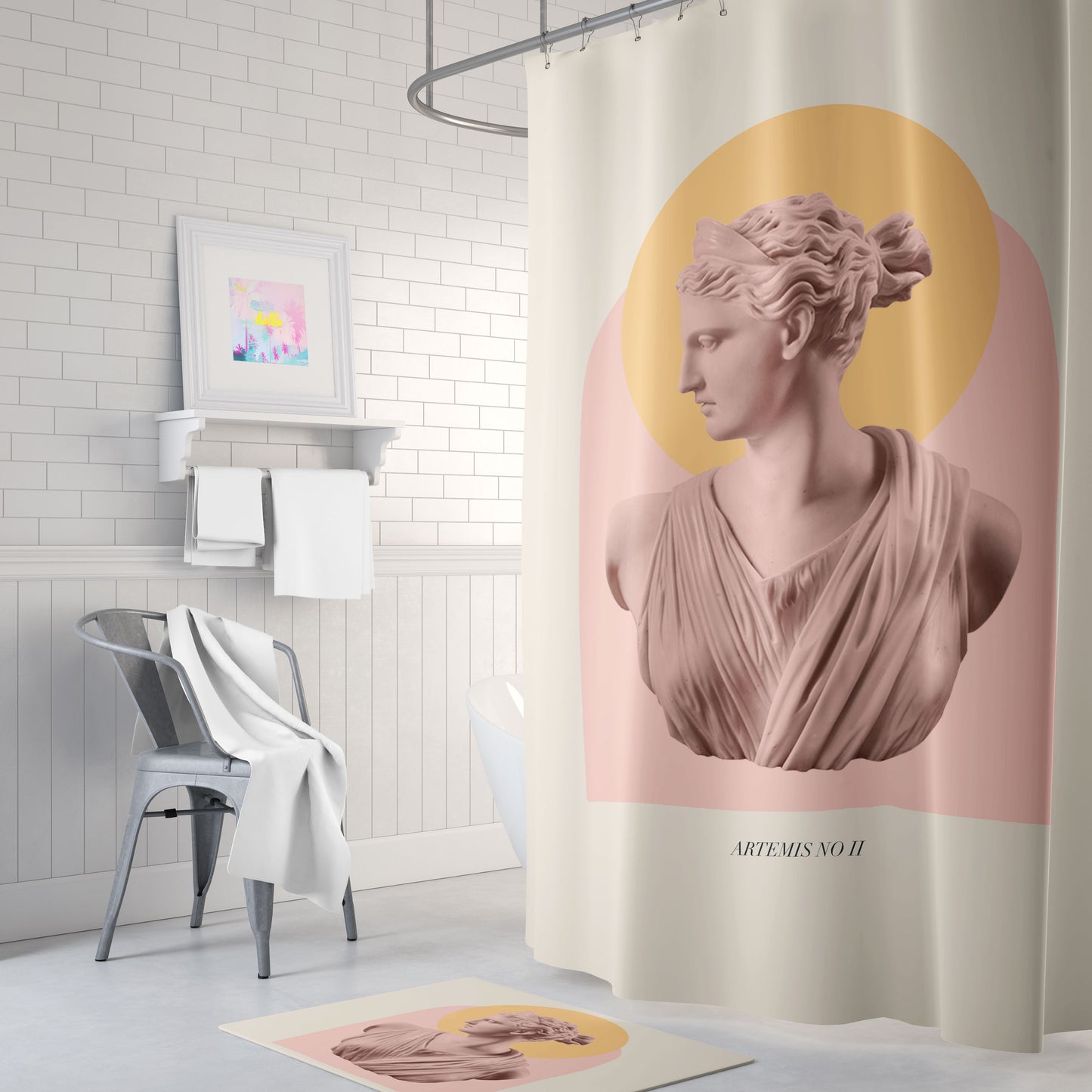 Pink and Yellow Ancient Aesthetic Shower Curtain