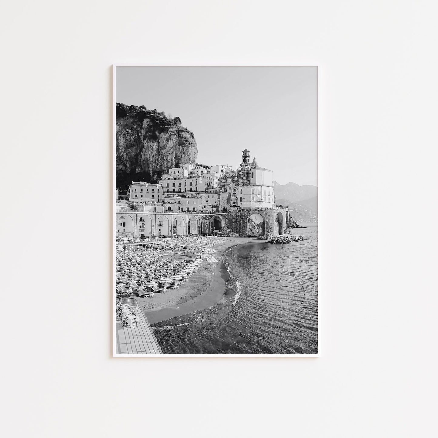 Black and White Atrani Beach Poster