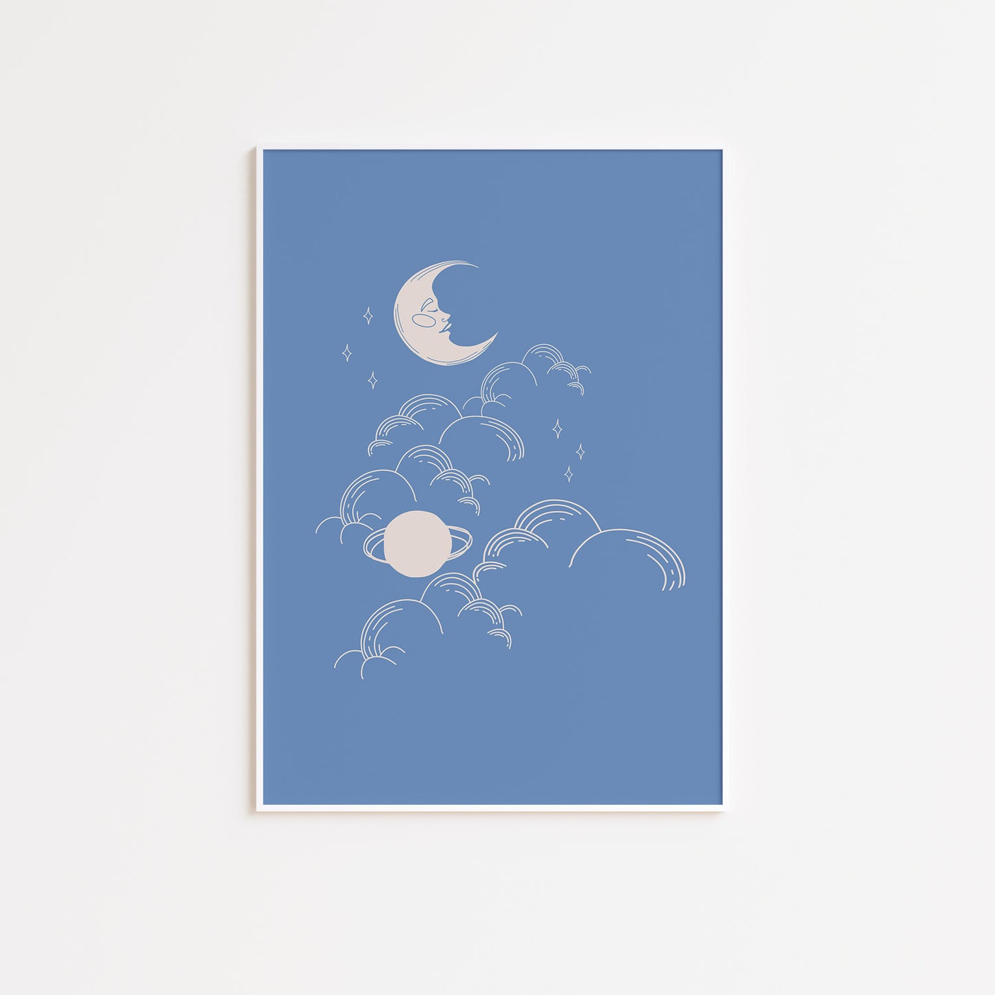 Blue Moon and Stars Wall Print