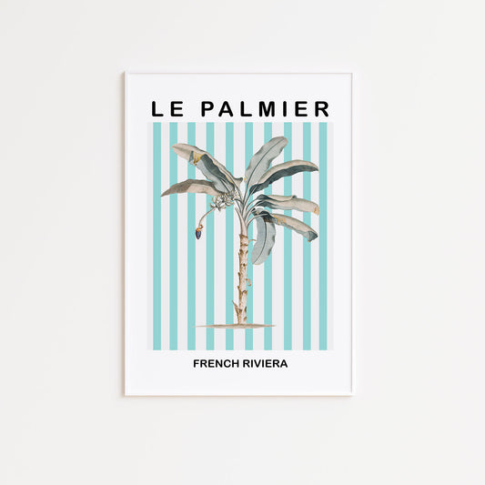 Bright Blue Striped Palm Tree Poster