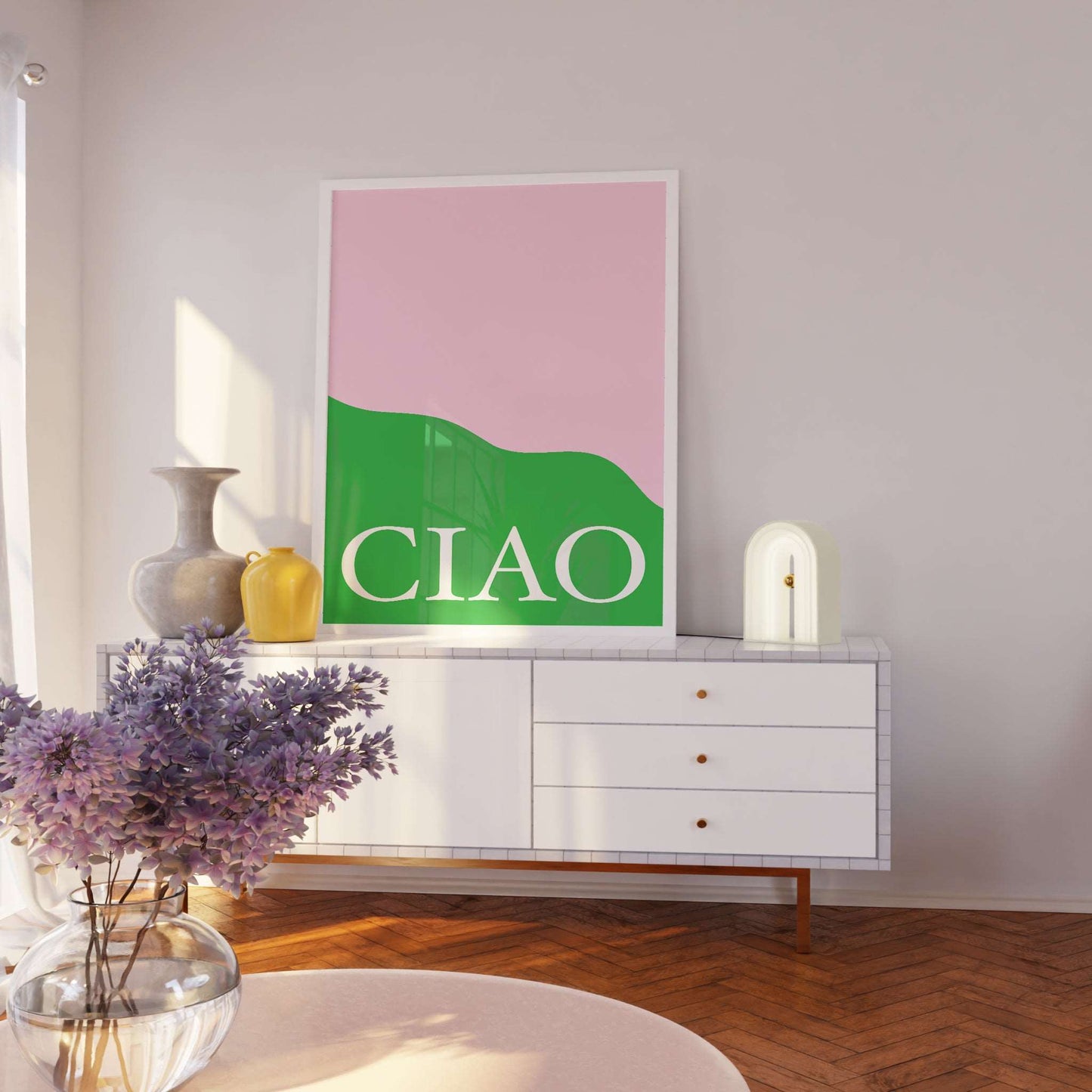 Ciao Pink and Green Wall Poster