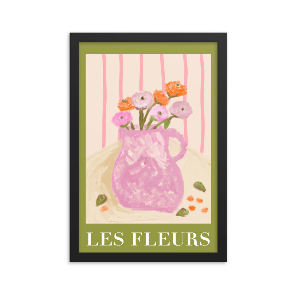 Les Fleurs Green Still Life Poster