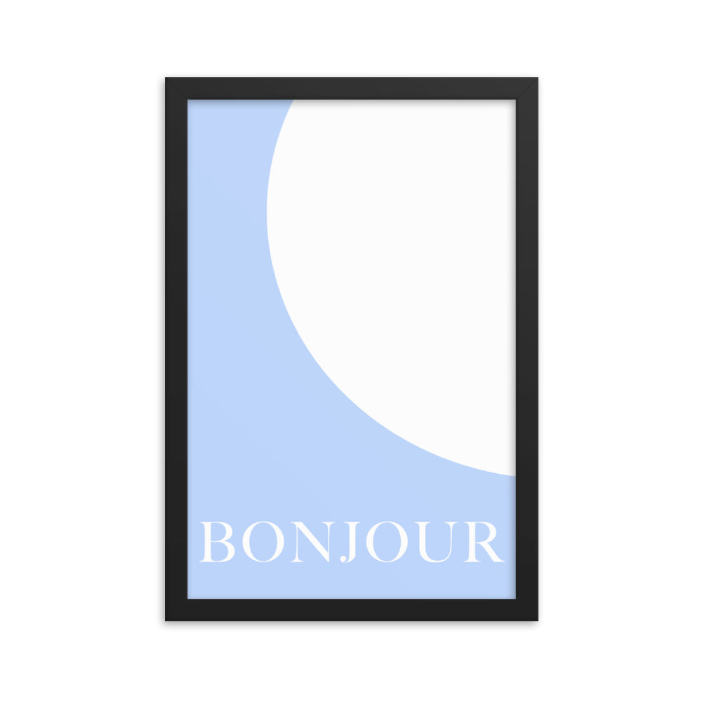 Blue and White Bonjour Poster