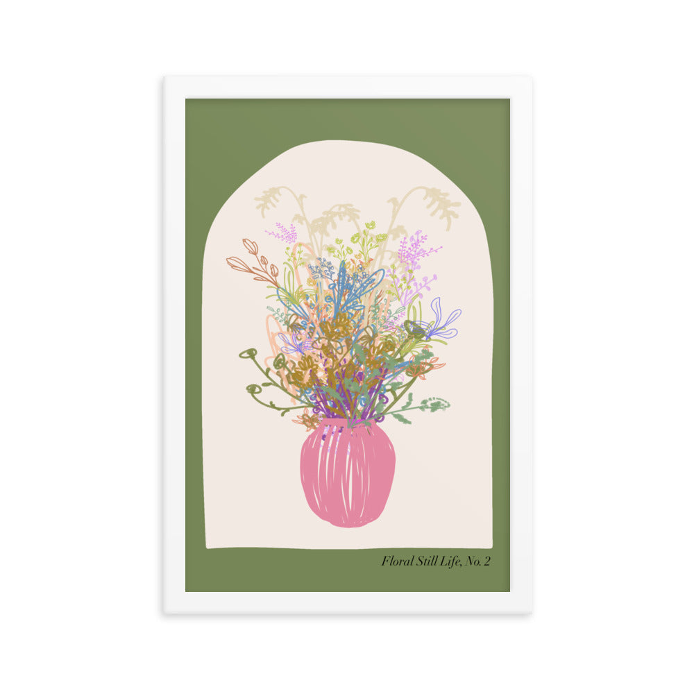 Floral Still Life Poster - Green and Pink