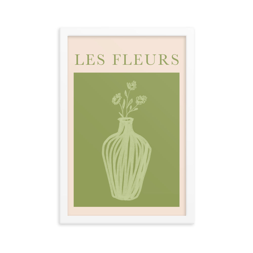Les Fleurs Green and Beige Wall Poster Print
