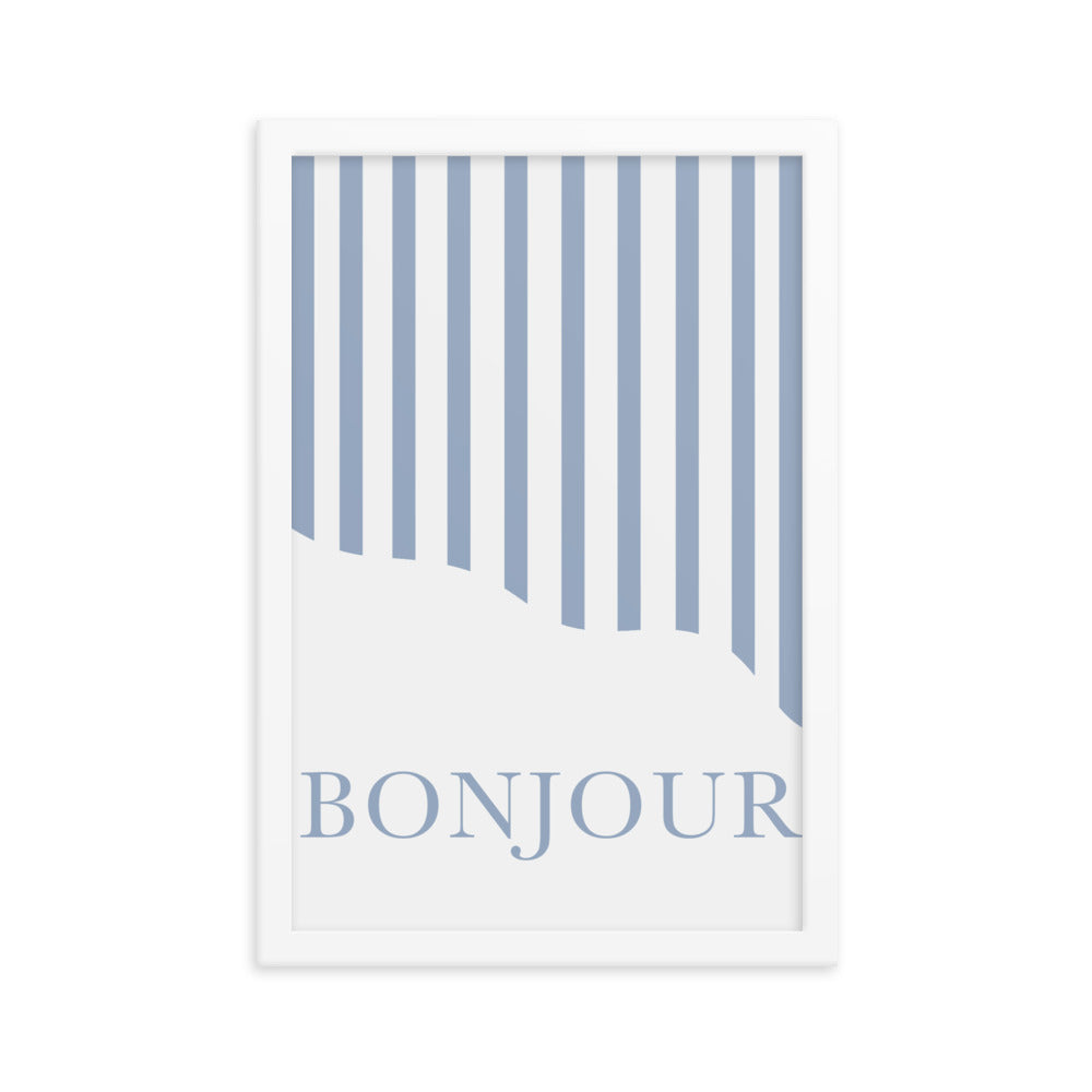 Blue Striped Bonjour Poster