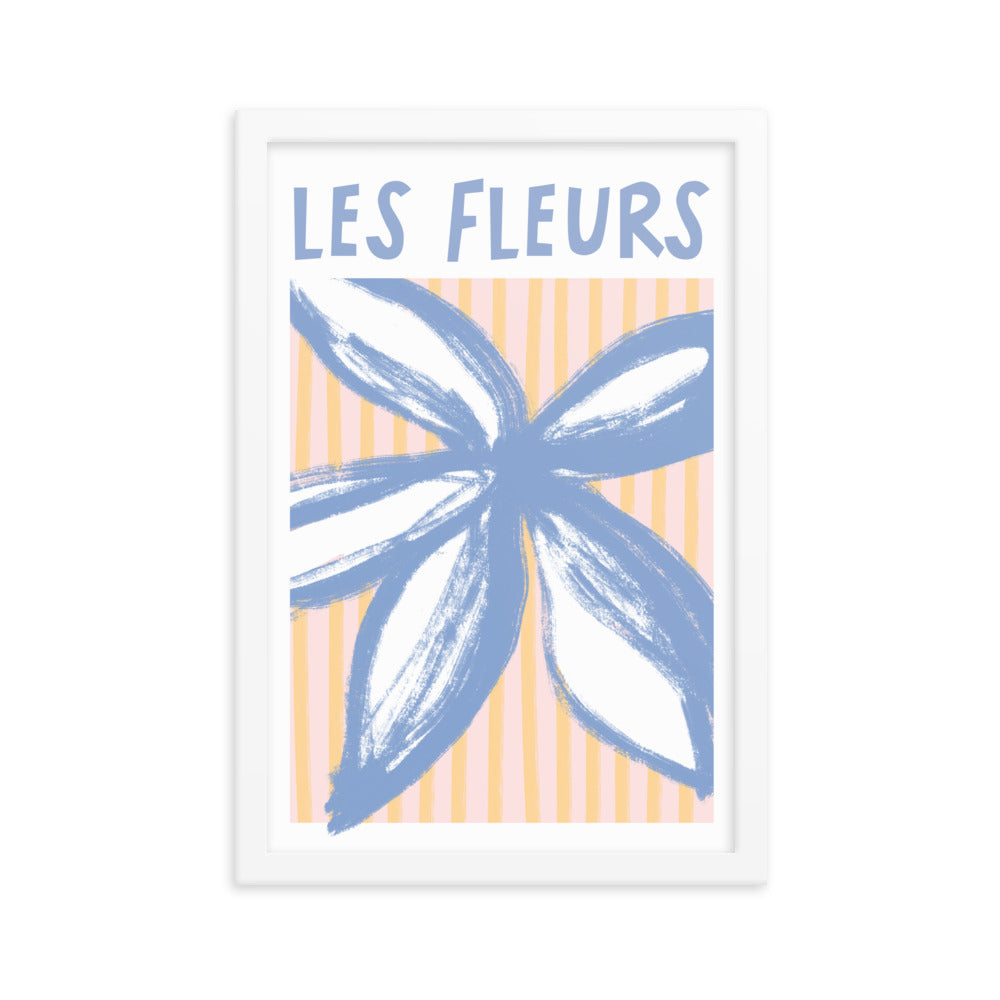 Blue Les Fleurs Striped Wall Poster Print