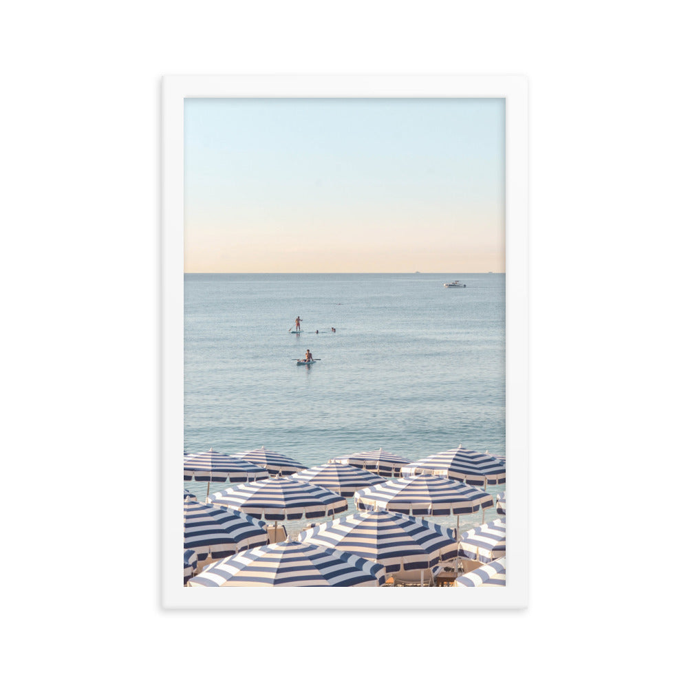 Riviera Mornings Striped Umbrellas Poster