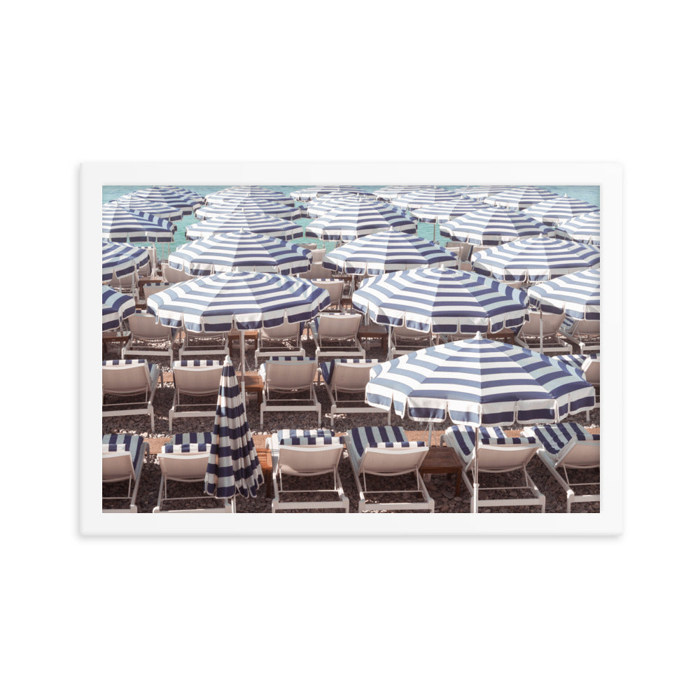 Striped Beach Umbrellas of the Riviera Poster