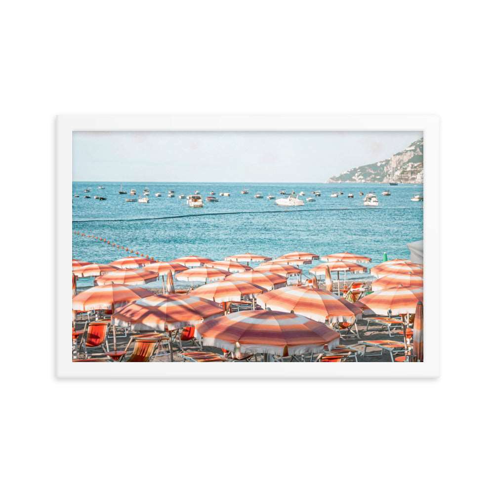Blue and Orange Amalfi Coast Beach Umbrella Poster