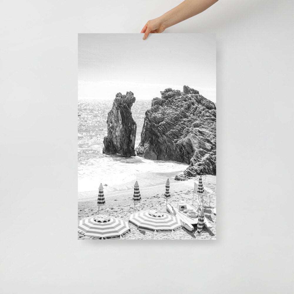 Black and White Italian Beach Poster