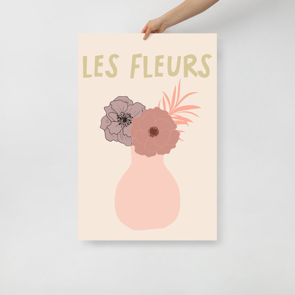 Beige Les Fleurs Wall Poster Print