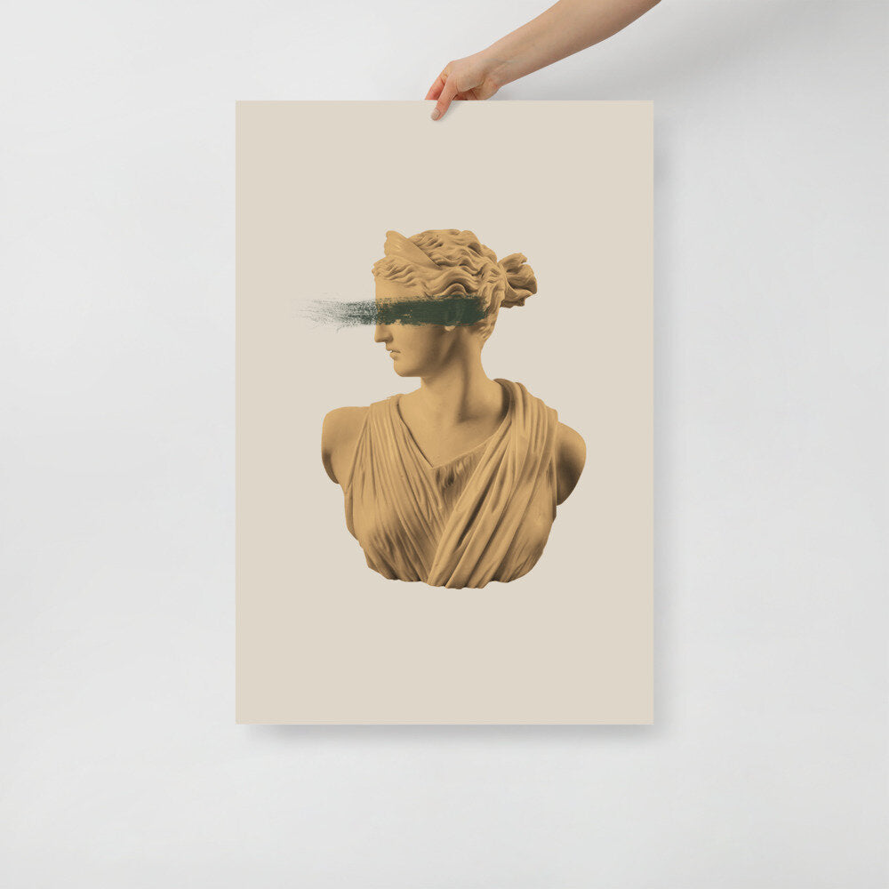 Mustard and Green Artemis Bust Wall Poster Print