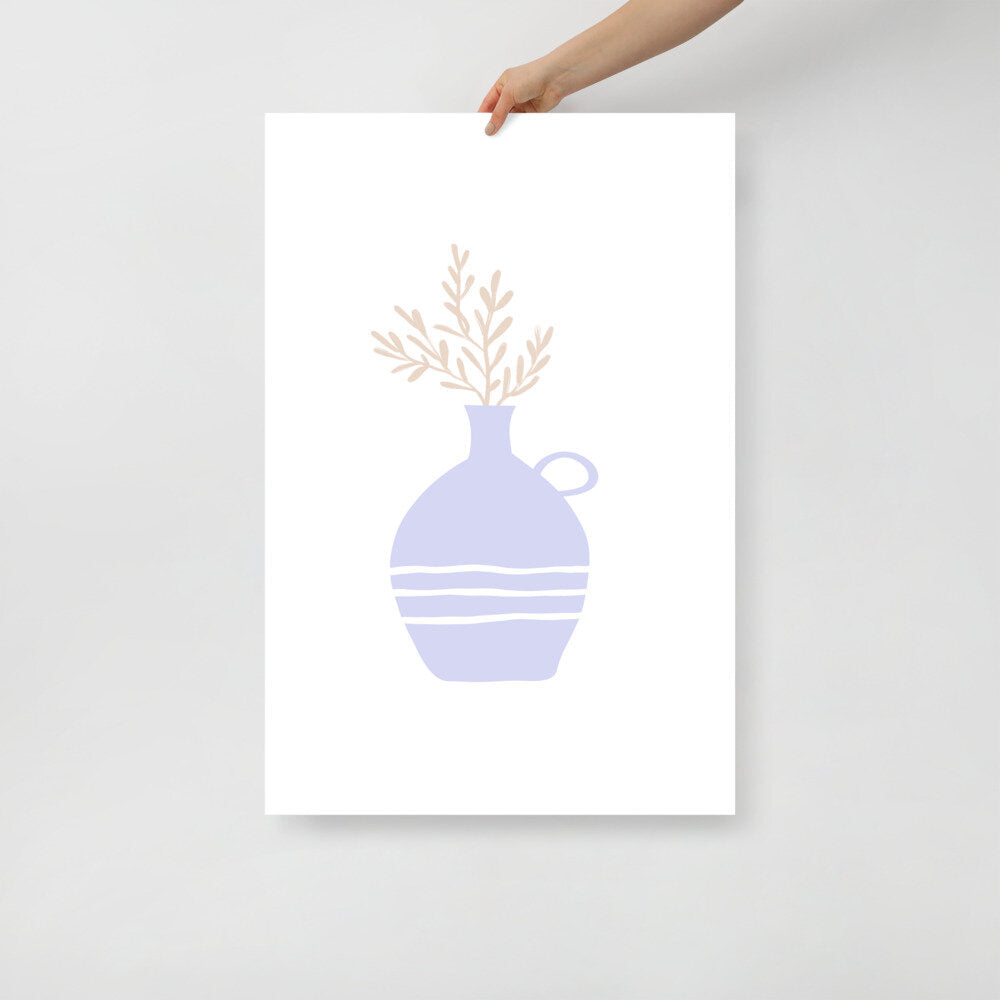 Beige and Lilac Vase of Botanicals Wall Poster Print