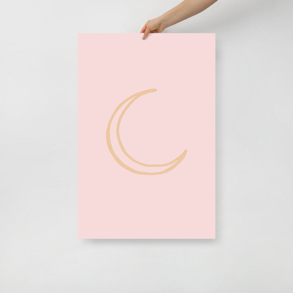 Pink and Beige Crescent Moon Print