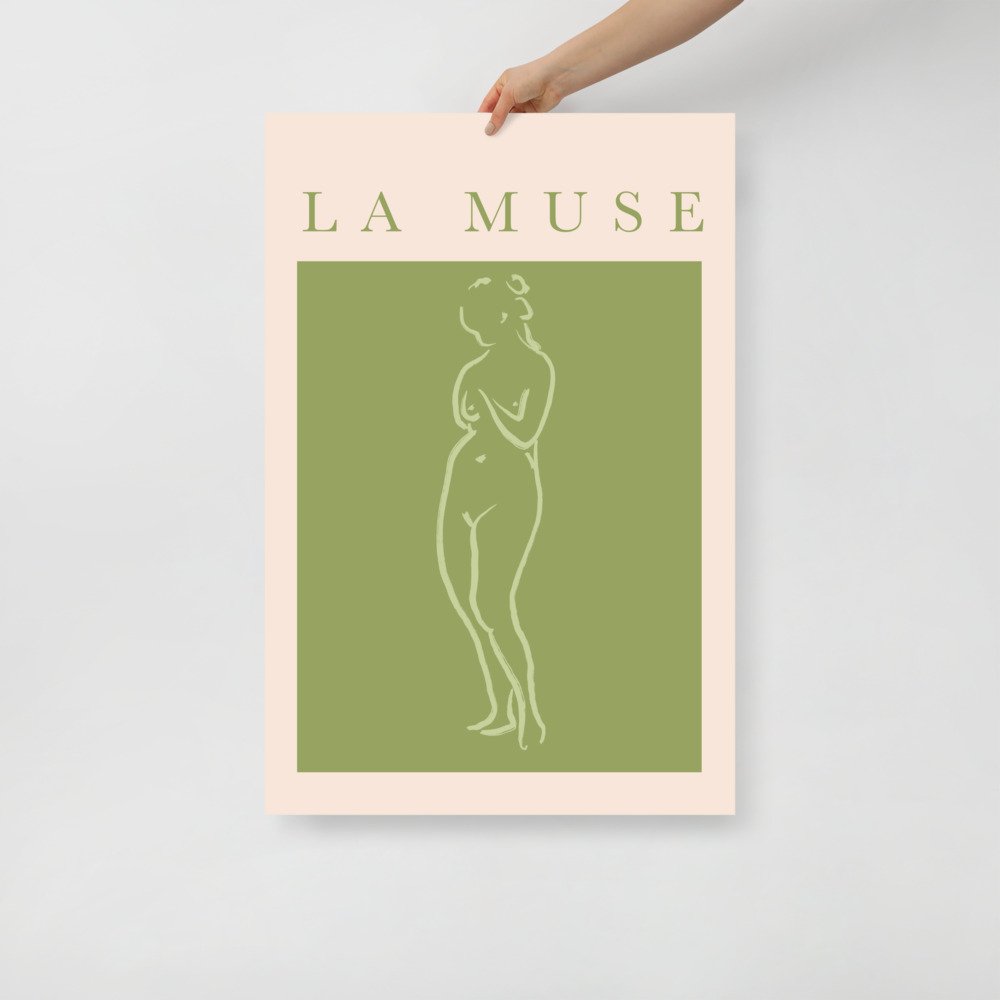 Green and Beige Female Figure Wall Poster