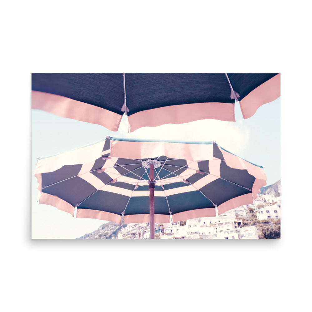 Pink and Blue Positano Beach Umbrella Wall Poster