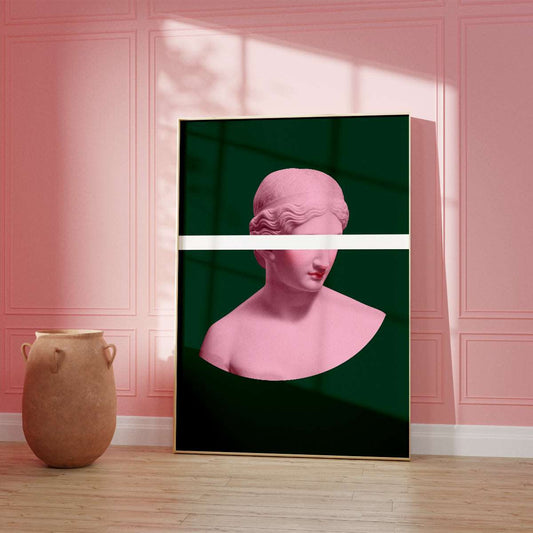 Ancient Statue Art Poster - Pink and Green Print