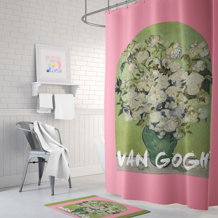 Pink and Green Van Gogh Shower Curtain
