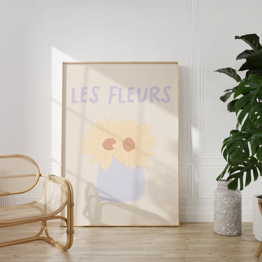 Les Fleurs Yellow and Lilac Wall Poster Print