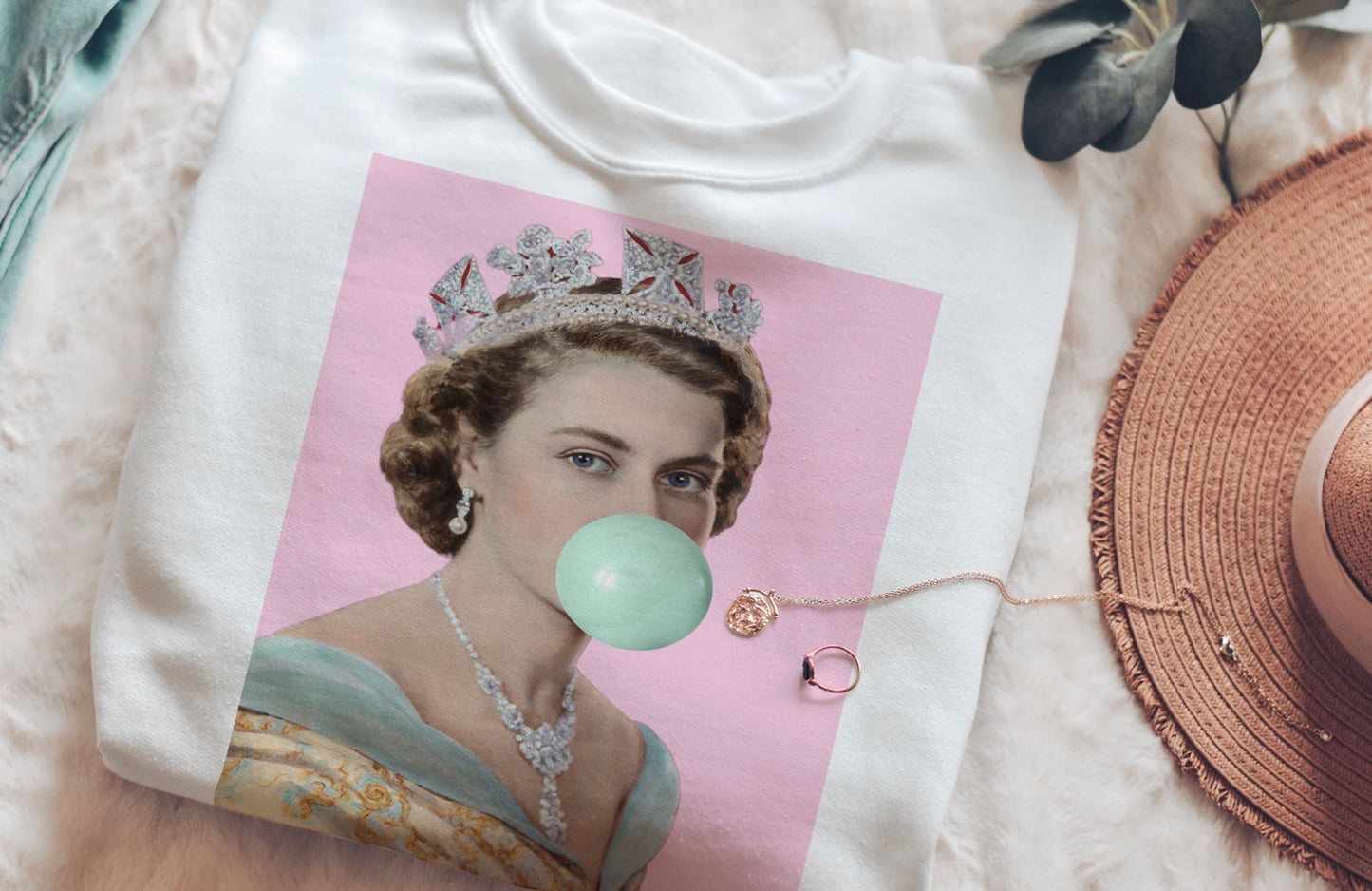 Pink Bubble-Gum Queen Elizabeth Unisex Sweatshirt