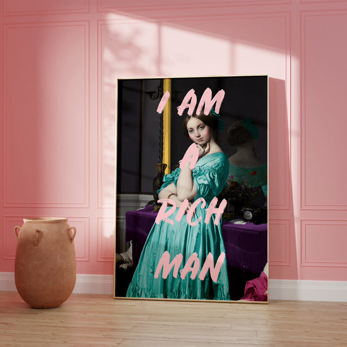 I Am a Rich Man Mint and Pink Wall Poster