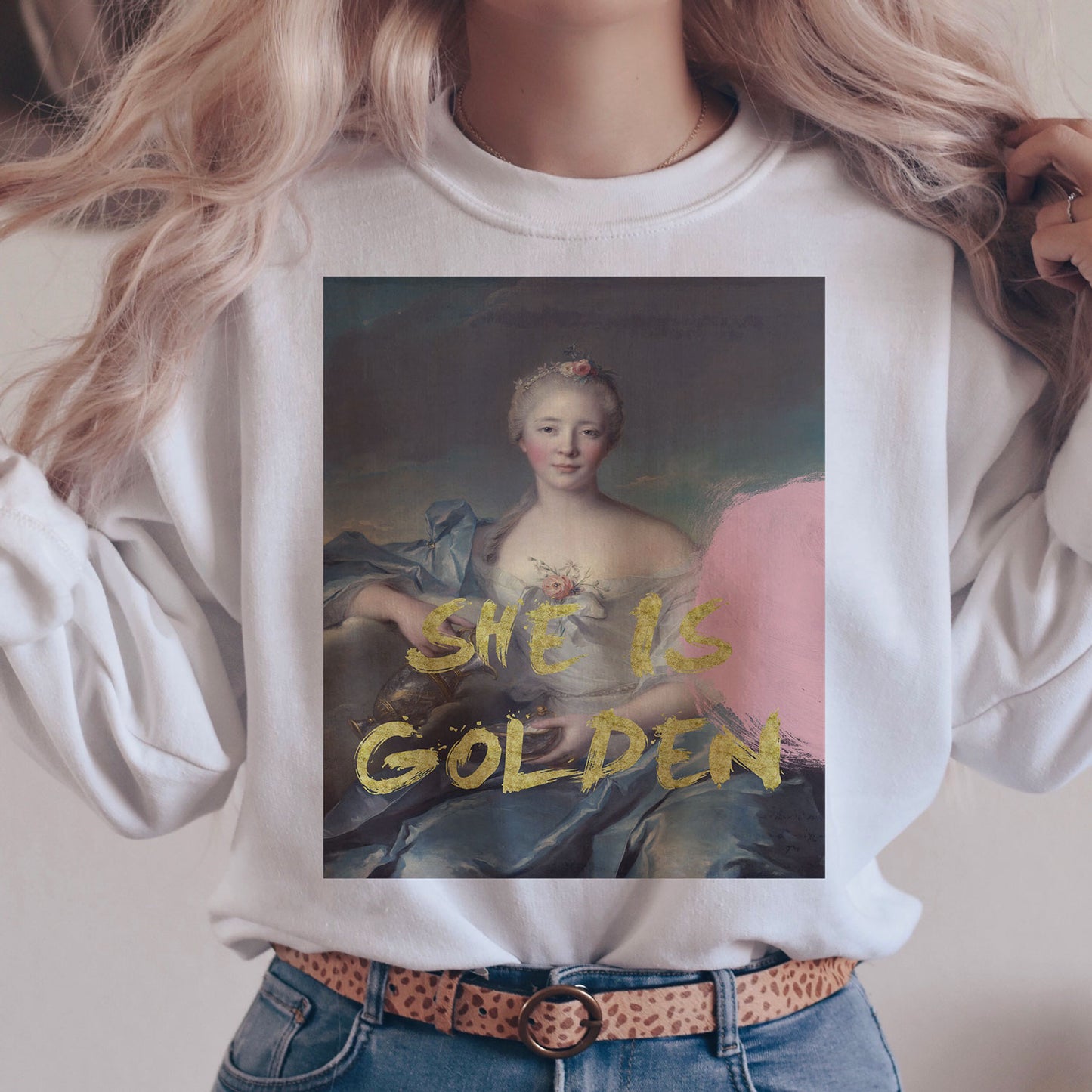 She is Golden Feminist Sweatshirt