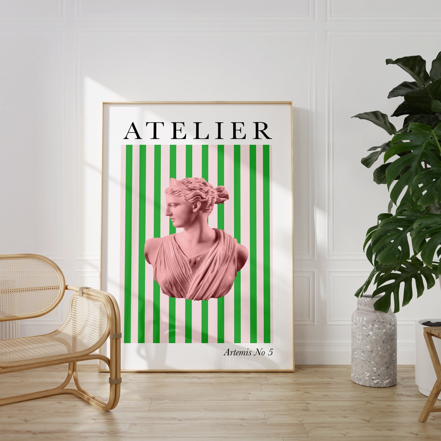 Pink and Green Striped Goddess Poster