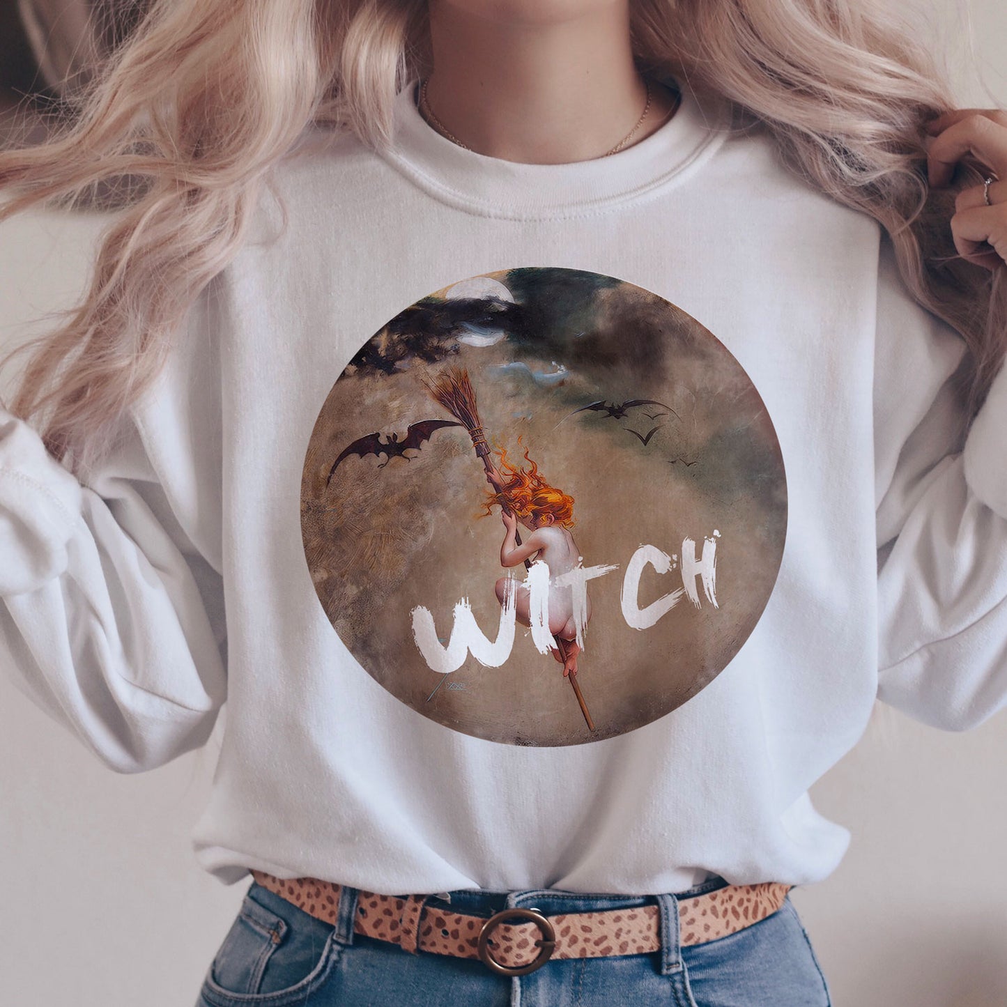 Flying Witch Halloween Fall Sweater